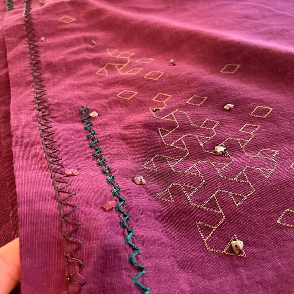 Vintage 90s Magenta Sleeveless Stone Beaded Embroidered Maxi Dress - Picture 3 of 13